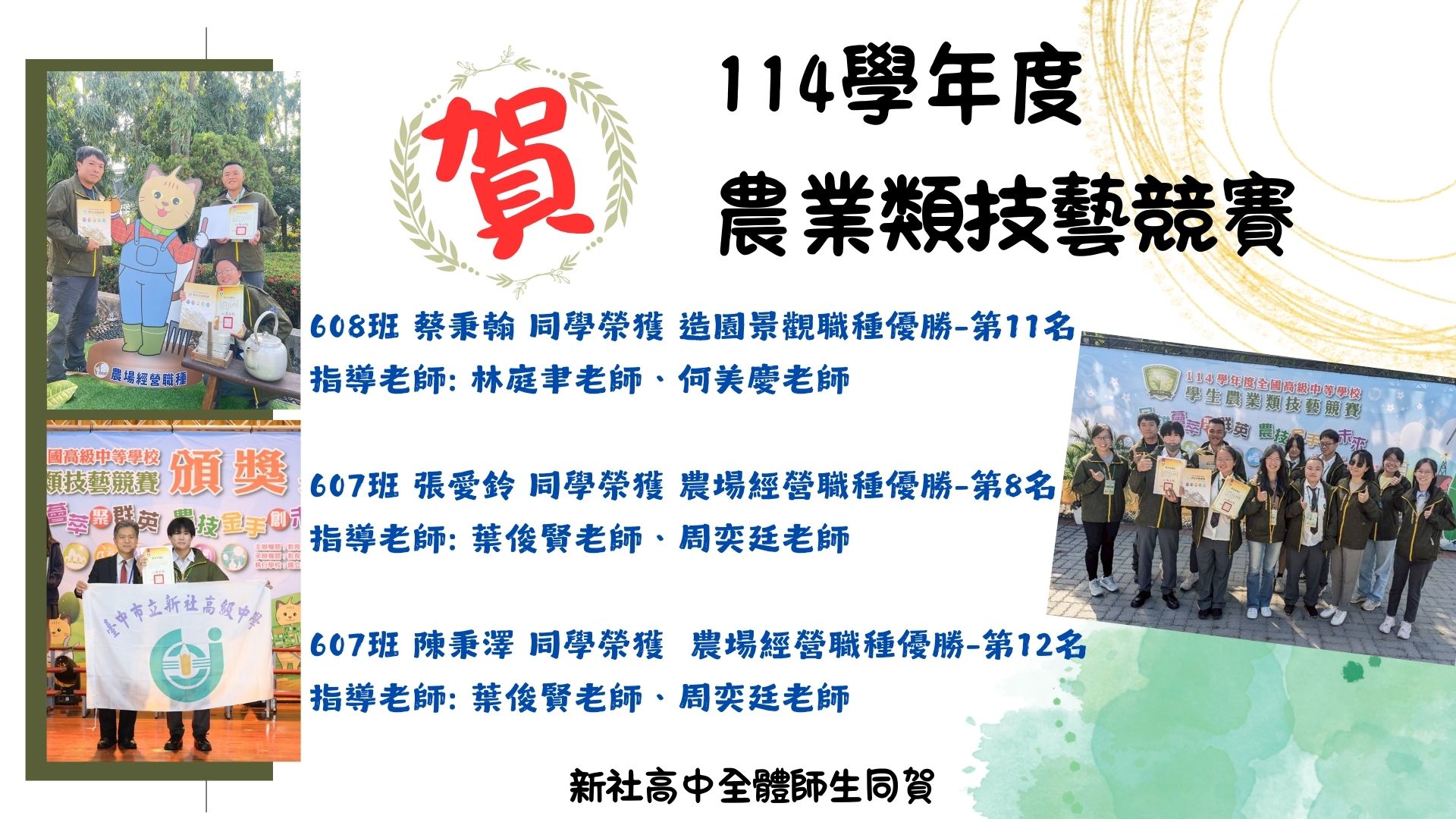 114年農業技藝競賽得獎名單